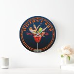 Vintage Art Deco Drink Advertisement Pub or Bar Large Clock<br><div class="desc">This is a digitally enhanced print derived from an antique ca. 1929 art nouveau or art deco style drink advertisement. It features a woman holding a glass and bottle falling into a full wine glass. You can easily personalize the text and customize the background color with this template.</div>