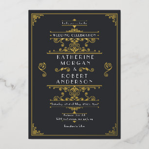 Vintage Art Deco Elegant Wedding Foil Invitation
