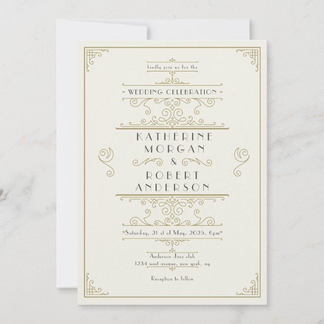 Vintage Art Deco Elegant Wedding Invitation (Front)