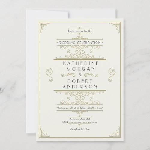 Vintage Art Deco Elegant Wedding Invitation