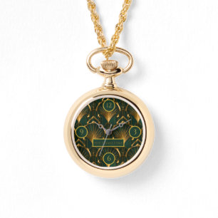 Vintage Art Deco Emerald Green Gold Custom Name Watch