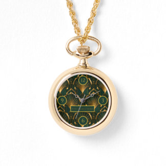 Vintage Art Deco Emerald Green Gold Custom Name Watch