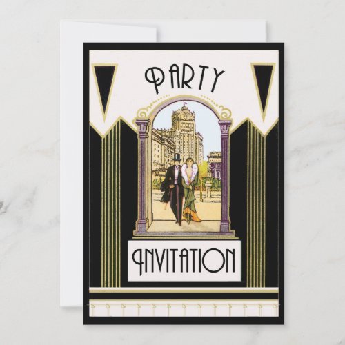 Vintage Art Deco Engagement Cocktail Party Custom Invitation