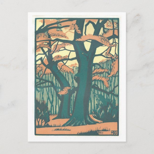 Vintage Art Deco Fall/Autumn Trees Postcard (Front)