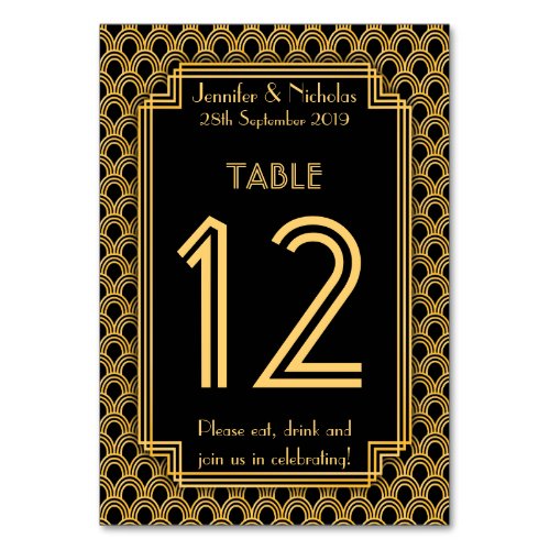 Vintage Art Deco Fans Pattern Wedding Table Number