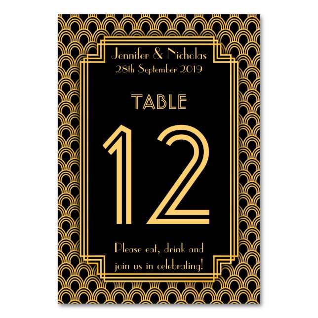 Vintage Art Deco Fans Pattern Wedding Table Number (Front)