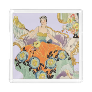 Vintage Art Deco Fashion Illustration Elegant Acrylic Tray