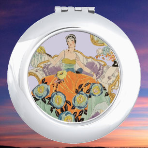 Vintage Art Deco Fashion Illustration Elegant Compact Mirror