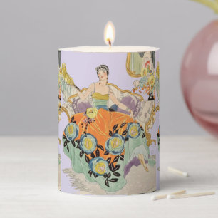 Vintage Art Deco Fashion Illustration Elegant Pillar Candle