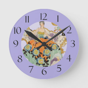 Vintage Art Deco Fashion Illustration  Elegant  Round Clock