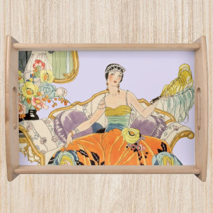 Vintage Art Deco Fashion Illustration Elegant Serving Tray