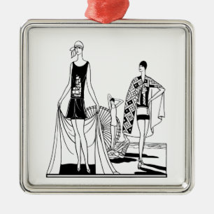 Vintage Art Deco Fashionable Ladies at the Beach Metal Ornament