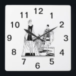 Vintage Art Deco Fashionable Ladies at the Beach Square Wall Clock<br><div class="desc">Vintage Art Deco Fashionable Ladies at the Beach Customizable invitations and accessories with a stylized vintage art deco image of a fashionable 1920s - 1930s women in bathing suits at the beach. Please note that this is a graphic design and contains no actual fabrics, metals, etching or embossing. 2017 ©ItsMyPartyDesigns...</div>