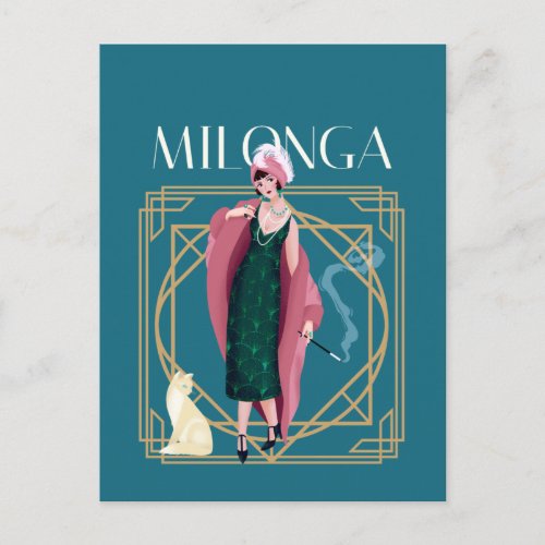 Vintage Art Deco Flapper Milonga Poster Postcard