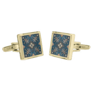Vintage Art Deco Fleur-de-lis - Blue and gold Cufflinks