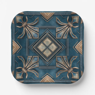 Vintage Art Deco Fleur-de-lis - Blue and gold Paper Plates