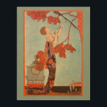 Vintage Art Deco, Flighty Bird by George Barbier<br><div class="desc">Beautiful wooden canvas art with a vintage illustration art deco image featuring a beautiful woman of fashion wearing a floral flower dress with her pet bird with long tail feathers in a tree. An empty cage that the bird escaped from is on the ground next to the glamorous lady. Flighty...</div>