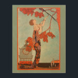 Vintage Art Deco, Flighty Bird by George Barbier<br><div class="desc">Beautiful wooden canvas art with a vintage illustration art deco image featuring a beautiful woman of fashion wearing a floral flower dress with her pet bird with long tail feathers in a tree. An empty cage that the bird escaped from is on the ground next to the glamorous lady. Flighty...</div>