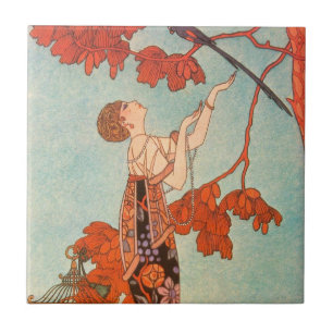 Vintage Art Deco, Flighty Bird by George Barbier Ceramic Tile