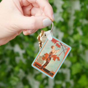 Vintage Art Deco, Flighty Bird by George Barbier Keychain