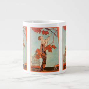 Vintage Art Deco, Flighty Bird by George Barbier Large Coffee Mug