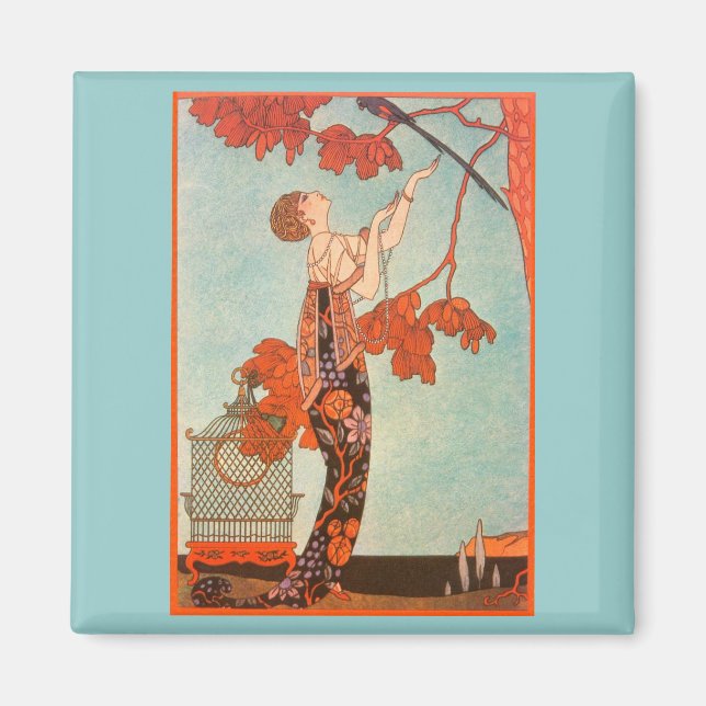 Vintage Art Deco, Flighty Bird by George Barbier Magnet (Front)