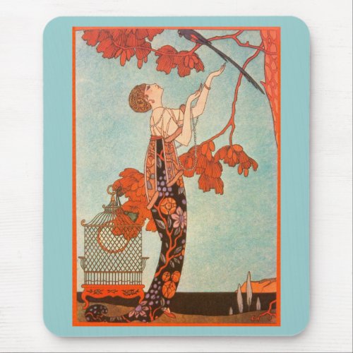 Vintage Art Deco Flighty Bird by George Barbier Mouse Pad