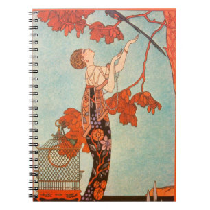 Vintage Art Deco, Flighty Bird by George Barbier Notebook