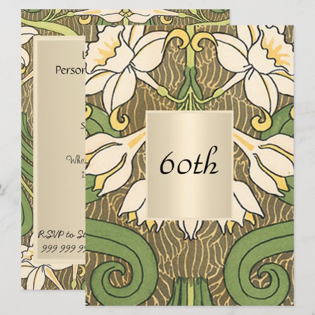 Vintage Art Deco Floral Birthday Party Invitation (Front/Back)