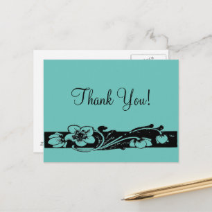Vintage Art Deco Floral Border Thank You Postcard