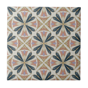 Vintage Art Deco Floral Geometric Pattern Ceramic Tile