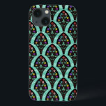 Vintage Art Deco Flower Fan Mosaic iPhone 13 Case<br><div class="desc">A vintage,  art deco inspired fan shaped pattern with colorful flowers on black with a mint green,  faintly geometric background. Inspired by the roaring twenties / Gatsby. A classic,  pretty,  modern floral design for anyone who likes the 20's / an antique feel.</div>