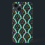 Vintage Art Deco Flower Fan Mosaic iPhone 13 Case<br><div class="desc">A vintage,  art deco inspired fan shaped pattern with colorful flowers on black with a mint green,  faintly geometric background. Inspired by the roaring twenties / Gatsby. A classic,  pretty,  modern floral design for anyone who likes the 20's / an antique feel.</div>