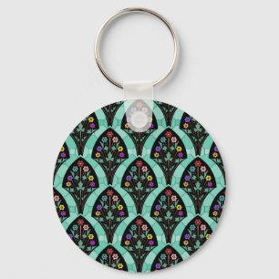 Vintage Art Deco Flower Fan Mosaic Keychain