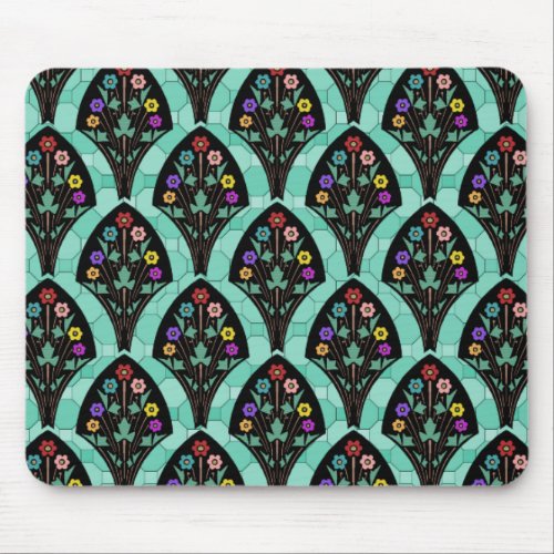 Vintage Art Deco Flower Fan Mosaic Mouse Pad