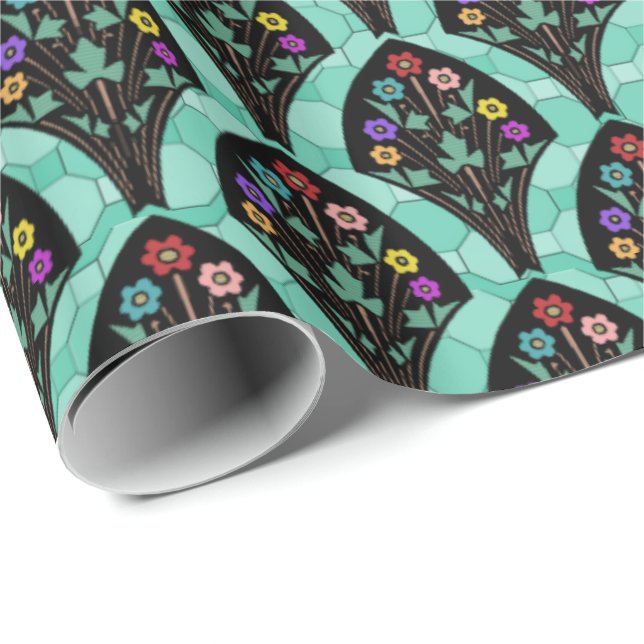 Vintage Art Deco Flower Fan Mosaic Wrapping Paper (Roll Corner)