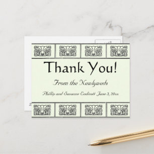 Vintage Art Deco Flowers Border Thank You Postcard