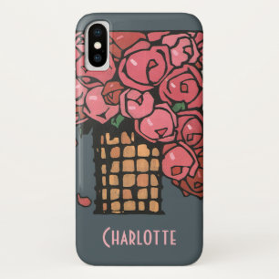 Vintage Art Deco Flowers, Pink Garden Roses iPhone X Case