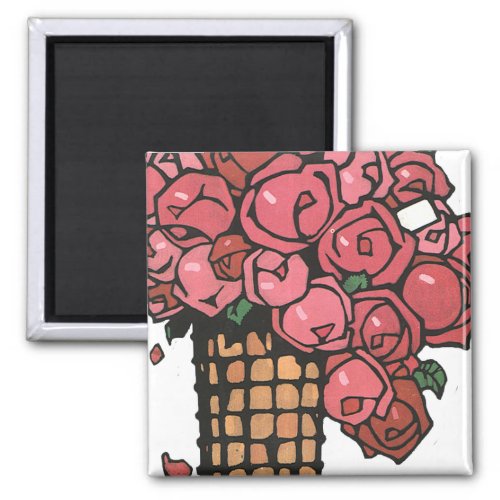 Vintage Art Deco Flowers Pink Garden Roses Magnet