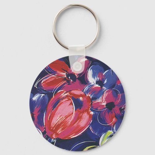 Vintage Art Deco Flowers Tulips Floral Textile Keychain