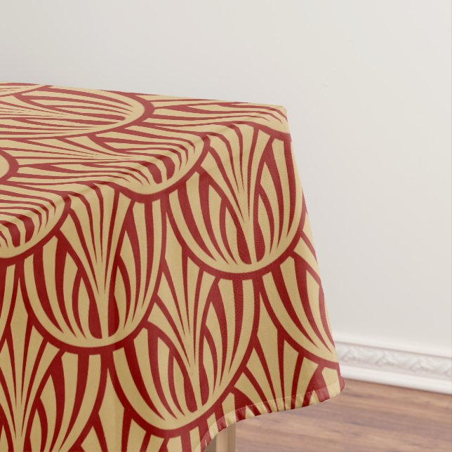 Vintage Art Deco Foliage Fish Scale Pattern Tablecloth (In Situ)