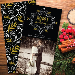 Vintage Art Deco Foliage Happy Holidays Photo Holiday Card