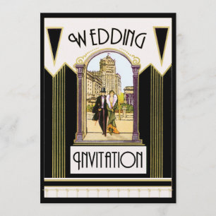 Vintage Art Deco Formal Wedding Couple Invitation