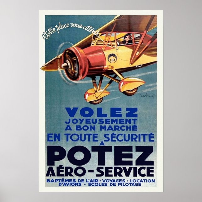 Vintage Art Deco French Aviation Flying School Poster (Front)