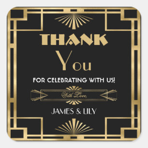 Vintage Art Deco Gatsby Roaring 20s Gold Birthday Square Sticker
