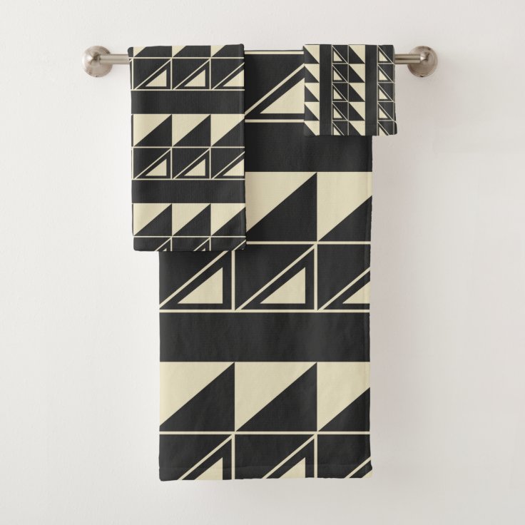 Vintage Art Deco Geometric Shapes Black and White Bath Towel Set | Zazzle
