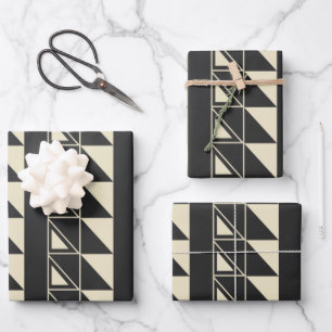 Vintage Art Deco Geometric Shapes Black and White Wrapping Paper Sheets