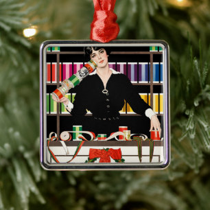 Vintage Art Deco Gift Wrapping Department Metal Ornament