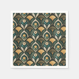 Vintage Art Deco Gilded Botanical Floral Pattern Napkins