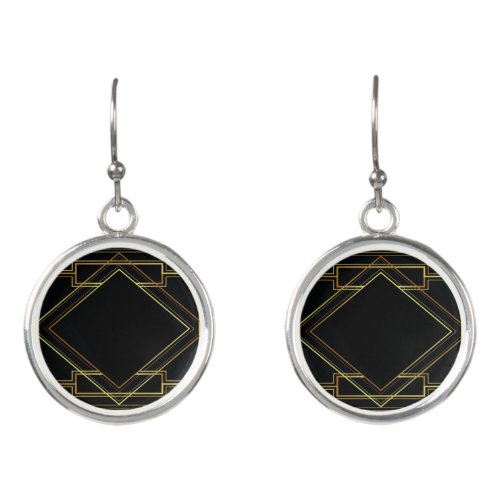 vintage art deco gold and black pattern geometric earrings